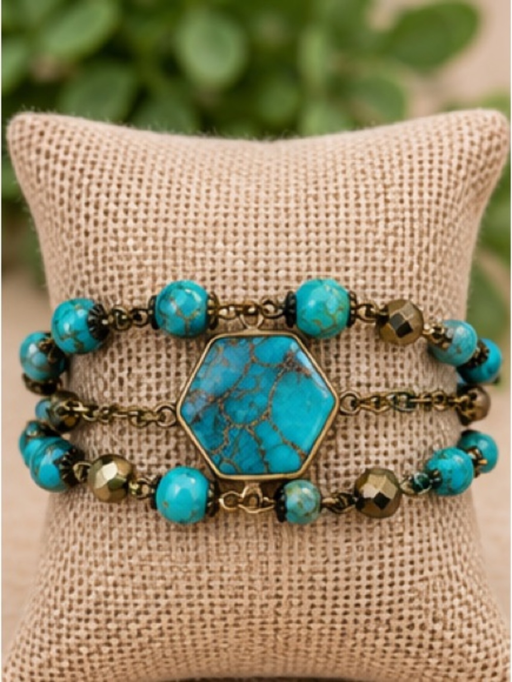 dylan Turquoise and Antique Gold Triple-Row Bracelet